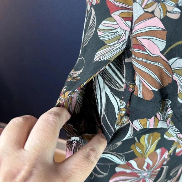 Zara Floral Print Maxi Buttondown Shirt Dress, Black/Brown/Pink, Size XS - Picture 10 of 12